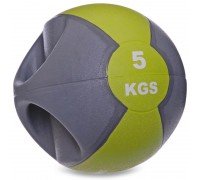 Медбол мяч медицинский двуручный с хватами Zelart FI-2619-5 5кг (MD1213-5) (резина, d-27,5см, серый-зеленый)