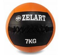 Мяч набивной медицинский для кроссфита WALL BALL Zelart FI-5168-7 7кг (PU, наполнитель-метал. гранулы, d-33см, черный-оранжевый)