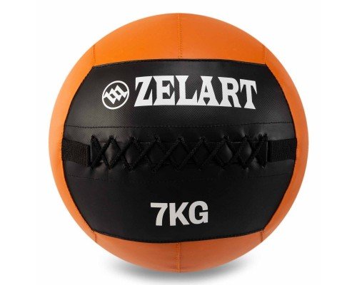 Мяч набивной медицинский для кроссфита WALL BALL Zelart FI-5168-7 7кг (PU, наполнитель-метал. гранулы, d-33см, черный-оранжевый)