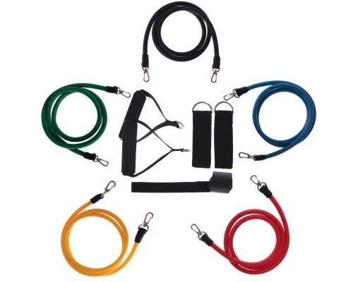 Эспандер Power Bands многофункциональный 5 жгутов SP-Sport FI-5955 (5 жг. с различ. жестк. силикон, l-120см)