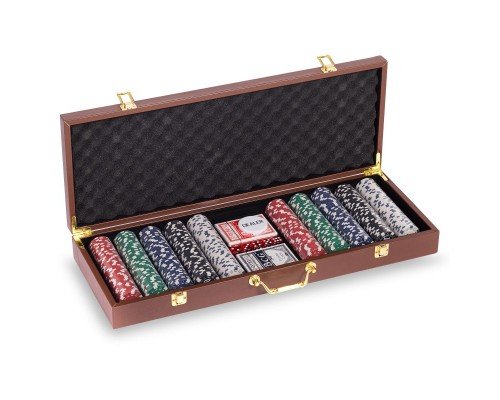 Набор для покера в кейсе из экокожи Poker game set SP-Sport PK500L 500 фишек (500 фишек, с номиналом, р-р 57х21х7,5см)