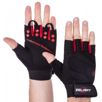 Перчатки спортивные ZELART SB-161560 (PVC, спандекс, открытые пальцы, р-р S-XXL, черный)