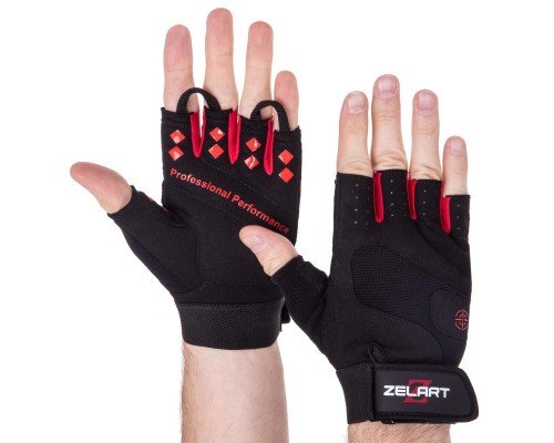 Перчатки спортивные ZELART SB-161560 (PVC, спандекс, открытые пальцы, р-р S-XXL, черный)