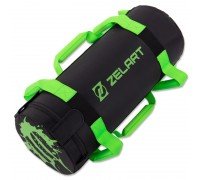 Мешок утяжелитель для функционального тренинга Power Bag Zelart TA-7825-10 10кг (PVC, вес 10кг, наполнитель-ветошь, черный-зеленый)