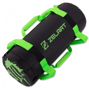Мешок утяжелитель для функционального тренинга Power Bag Zelart TA-7825-10 10кг (PVC, вес 10кг, наполнитель-ветошь, черный-зеленый)