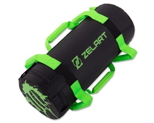 Мешок утяжелитель для функционального тренинга Power Bag Zelart TA-7825-10 10кг (PVC, вес 10кг, наполнитель-ветошь, черный-зеленый)