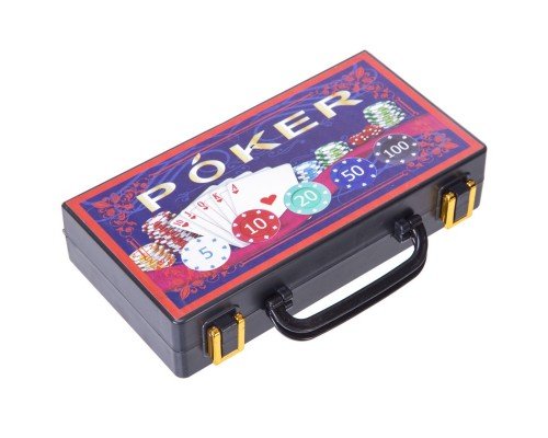 Набор для покера в пластиковом кейсе Poker game set Poker game set SP-Sport 100S-2A 100 фишек (100 фишек, с номиналом, 2 кол.карт,р-р 22,5x11,5x5см, 5