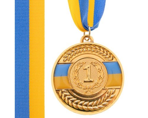 Медаль спортивная с лентой SP-Sport UKRAINE с украинской символикой ø5см C-6865 (металл, ø5см, 20g, 1-золото, 2-серебро, 3-бронза)