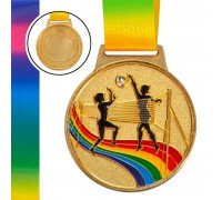 Медаль спортивная с лентой цветная тематическая SP-Sport Волейбол ø6,5см C-0343 (металл, 38g золото, серебро, бронза)