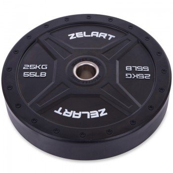 Бамперные диски резиновые Bumper Plates внутренний ø50,4мм Zelart TA-2258-25 25кг (внешний ø-45см,черный)