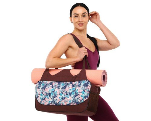 Сумка для йоги Yoga bag KINDFOLK SP-Sport FI-8366-2 (размер 19х50х33см, полиэстер, хлопок, розовый-голубой)