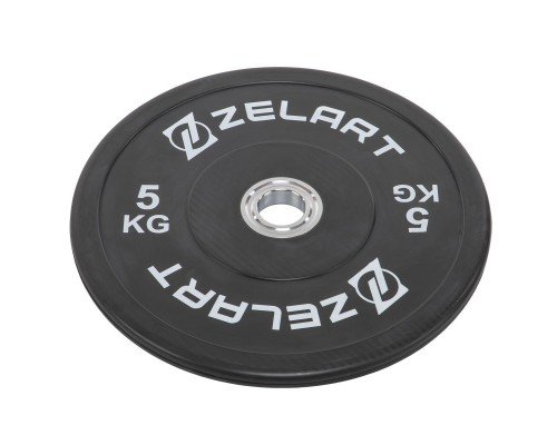 Бамперные диски резиновые Bumper Plates внутренний ø50.6±0.2мм Zelart TA-7798-5 5кг (сталь, резина, внешний ø-45см, черный)