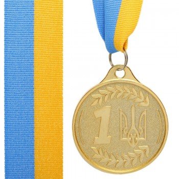 Медаль спортивная с лентой SP-Sport UKRAINE с украинской символикой ø6,5см C-9293 (металл, ø6,5см, 35g золото, серебро, бронза)