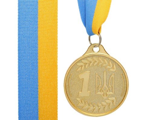 Медаль спортивная с лентой SP-Sport UKRAINE с украинской символикой ø6,5см C-9293 (металл, ø6,5см, 35g золото, серебро, бронза)