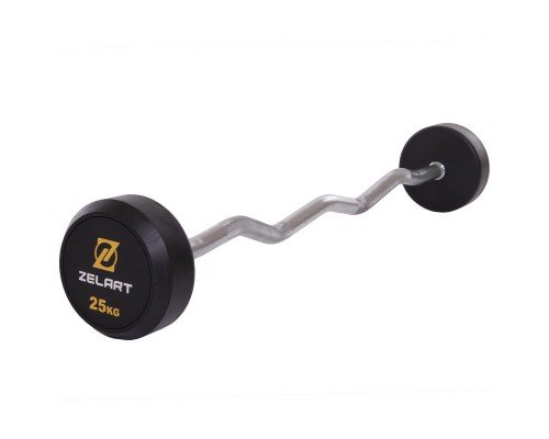 Штанга неразборная с фиксированным весом изогнутая обрезиненная Rubber Coated Barbell Zelart TA-2687-25 25кг (MD3009A-25) (гриф l-95см)