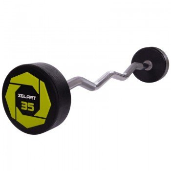 Штанга неразборная с фиксированным весом изогнутая полиуретановая Urethane Barbell Zelart TA-2690-35 35кг (MD3017-35) (гриф l-110см)