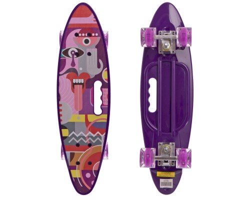 Пенни борд Penny Board круизер пластиковый со светящимися колесами и ручкой для переноски 24" SP-Sport HB-31B-4 (ABEC-7, р-р 60x17см, фиолетовый)
