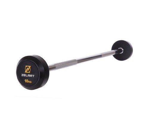 Штанга неразборная с фиксированным весом прямая обрезиненная Rubber Coated Barbell Zelart TA-2685-10 10кг (MD3009-10) (гриф l-95см)уп. в 1ящ