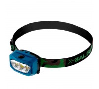 Фонарик налобный X-BALOG 933 (пластик, 3 светодиода, на батарейках (3 AAA), голубой)