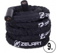 Канат для кроссфита в защитном рукаве Combat Battle Rope Zelart FI-2631-9 9 метров (MD1379-9) (PE, ручки-алюминий, l-9м,d-3,8см,вес-6,8кг,черный)