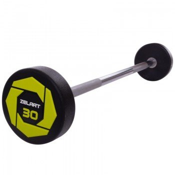 Штанга неразборная с фиксированным весом прямая полиуретановая Urethane Barbell Zelart TA-2689-30 30кг (MD3018-30) (гриф l-107см)