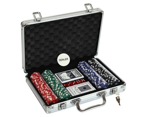 Набор для покера в алюминиевом кейсе Poker game set SP-Sport IG-2056 200 фишек (200 фишек, с номиналом, 2 кол.карт,5куб)