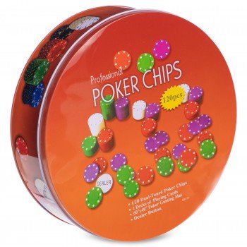 Набор для покера в круглой металлической коробке Professional Poker chips SP-Sport IG-6617 120 фишек (120 фишек, с номиналом, 2кол.карт,полотно)