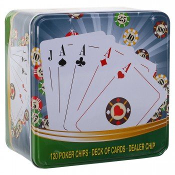 Набор для покера в металлической коробке Poker game set SP-Sport IG-8656 120 фишек (120 фишек, с номиналом, 1 кол.карт, р-р 15х15х9см)