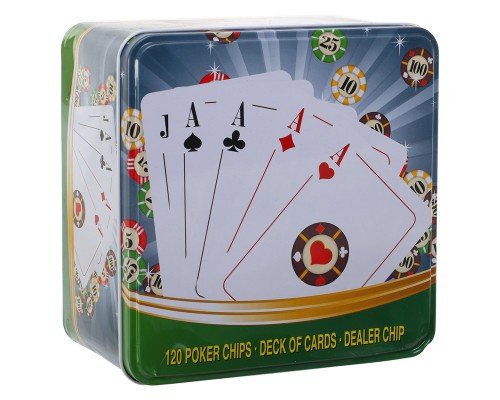 Набор для покера в металлической коробке Poker game set SP-Sport IG-8656 120 фишек (120 фишек, с номиналом, 1 кол.карт, р-р 15х15х9см)