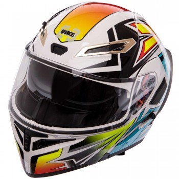 Мотошлем модуляр (flip-up) QKE M-8517 M-XL белый-синий-зеленый Белый-синий-зеленый