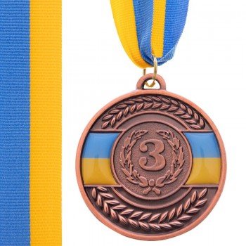 Медаль спортивная с лентой SP-Sport UKRAINE с украинской символикой ø5см C-6865 (металл, ø5см, 20g, 1-золото, 2-серебро, 3-бронза)