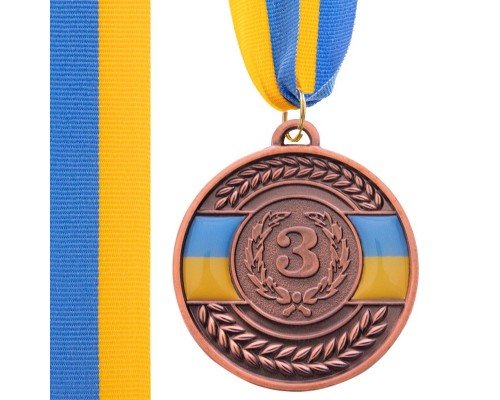Медаль спортивная с лентой SP-Sport UKRAINE с украинской символикой ø5см C-6865 (металл, ø5см, 20g, 1-золото, 2-серебро, 3-бронза)