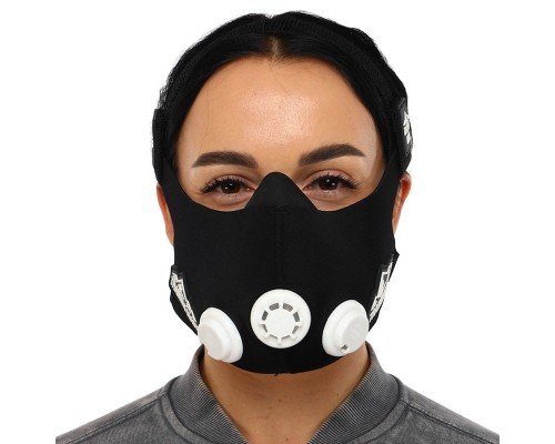 Маска тренировочная дыхательная для кроссфита Training Mask SP-Sport FI-6214 (3 клапана, неопрен, размер S-L (от 100-300LBS 45-136кг), черный)