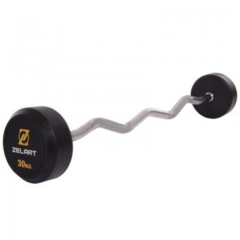 Штанга неразборная с фиксированным весом изогнутая обрезиненная Rubber Coated Barbell Zelart TA-2687-30 30кг (MD3009A-30) (гриф l-95см)