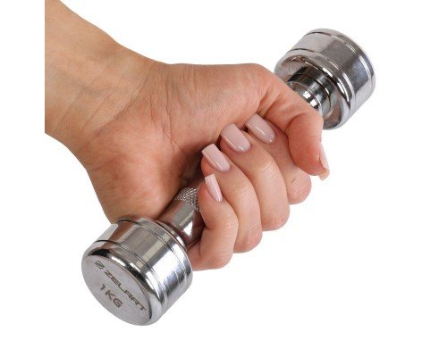Гантель цельная стальная хромированная 1штука Zelart TA-7043-1 (1x1кг) (1шт, металл хромированный)