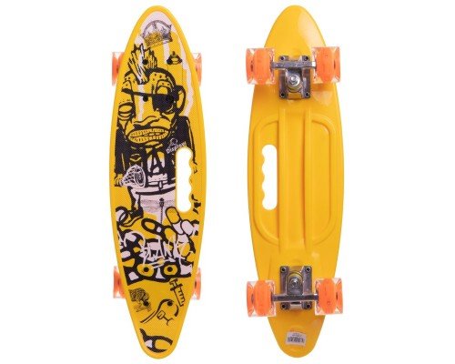 Пенни борд Penny Board круизер пластиковый со светящимися колесами и ручкой для переноски 24" SP-Sport SK-2306-4 (ABEC-7, р-р 60x17см, желтый-черный)