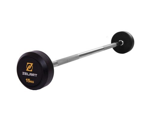 Штанга неразборная с фиксированным весом прямая обрезиненная Rubber Coated Barbell Zelart TA-2685-15 15кг (MD3009-15) (гриф l-95см)уп. в 1ящ