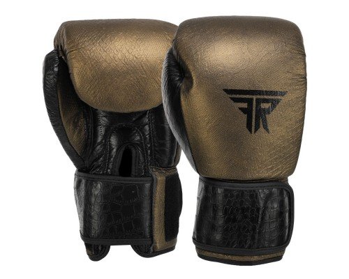 Перчатки боксерские кожаные FISTRAGE VL-6480 (размер 10-14oz, черный-золотой)