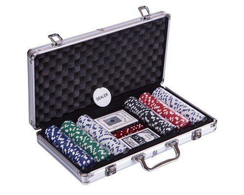 Набор для покера в алюминиевом кейсе Poker game set SP-Sport IG-2114 300 фишек (300 фишек, с номиналом, 2 кол.карт,5куб)