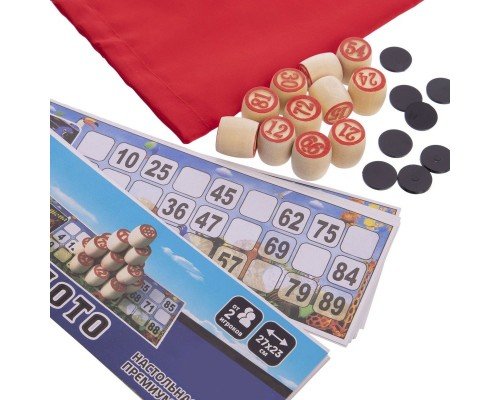 Лото настольная игра SP-Sport IG-8802 (90 дер.боч. h-18мм, 24карт, 40 пласт. фиш, тканевый мешок)