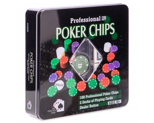 Набор для покера в металлической коробке Professional Poker chips SP-Sport IG-2033 100 фишек (100 фишек, с номиналом, 2 кол.карт)