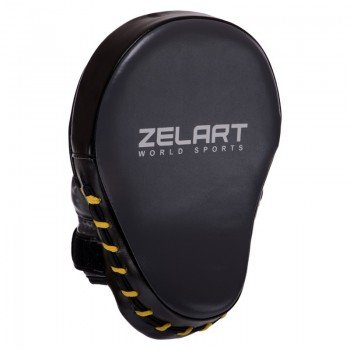 Лапа боксерская изогнутая тренировочная PVC 1штука Zelart BO-7254 (размер 25x18x8см, черный-серый-желтый)