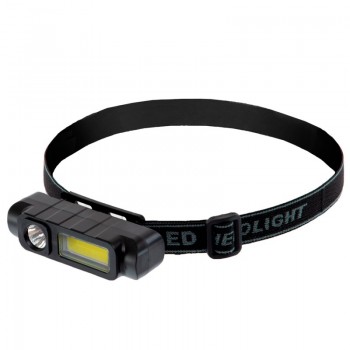 Фонарик налобный X-BALOG YY-10 (пластик, LED+COB, USB, черный)