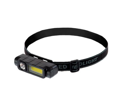 Фонарик налобный X-BALOG YY-10 (пластик, LED+COB, USB, черный)