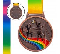 Медаль спортивная с лентой цветная тематическая SP-Sport Волейбол ø6,5см C-0343 (металл, 38g золото, серебро, бронза)