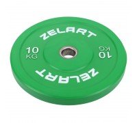 Бамперные диски резиновые Bumper Plates внутренний ø50.6±0.2мм Zelart TA-7797-10 10кг (сталь, резина, внешний ø-45см, зеленый)