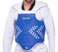 Жилет защитный для тхэквондо двусторонний Zelart BO-0030 (PVC, р-р 0-5, крепление на ремнях, красный-синий)