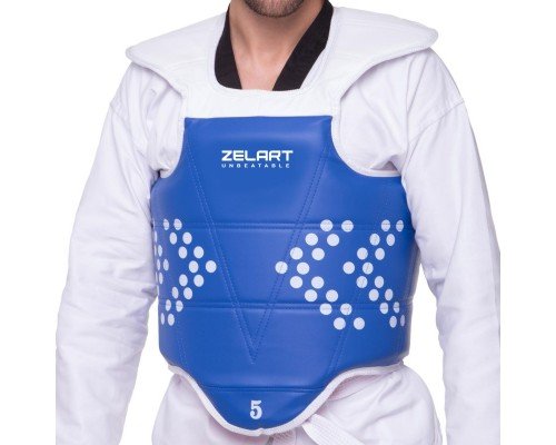 Жилет защитный для тхэквондо двусторонний Zelart BO-0030 (PVC, р-р 0-5, крепление на ремнях, красный-синий)