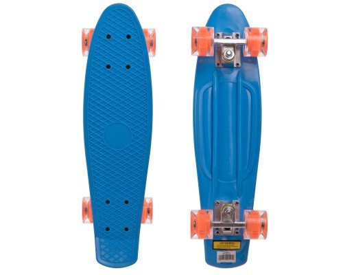 Пенни борд Penny Board круизер пластиковый со светящимися колесами 22" SP-Sport SK-5672-2 (ABEC-7, синий-оранжевый)