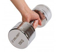 Гантель цельная стальная хромированная 1штука Zelart TA-7043-10 (1x10кг) (1шт, металл хромированный)